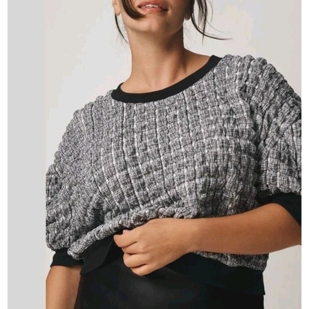 Maeve Black and Gray Textured Blouse